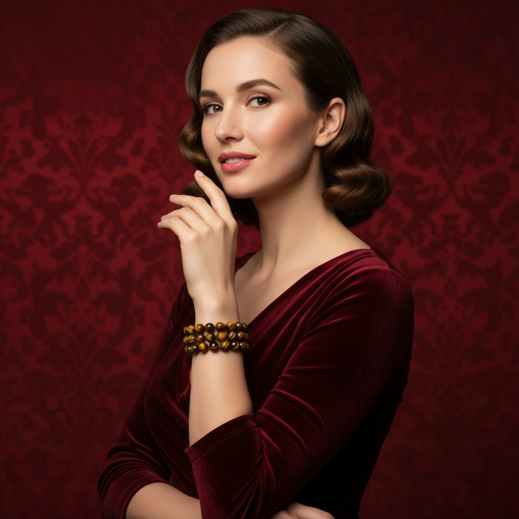 美女佩戴虎眼石手串