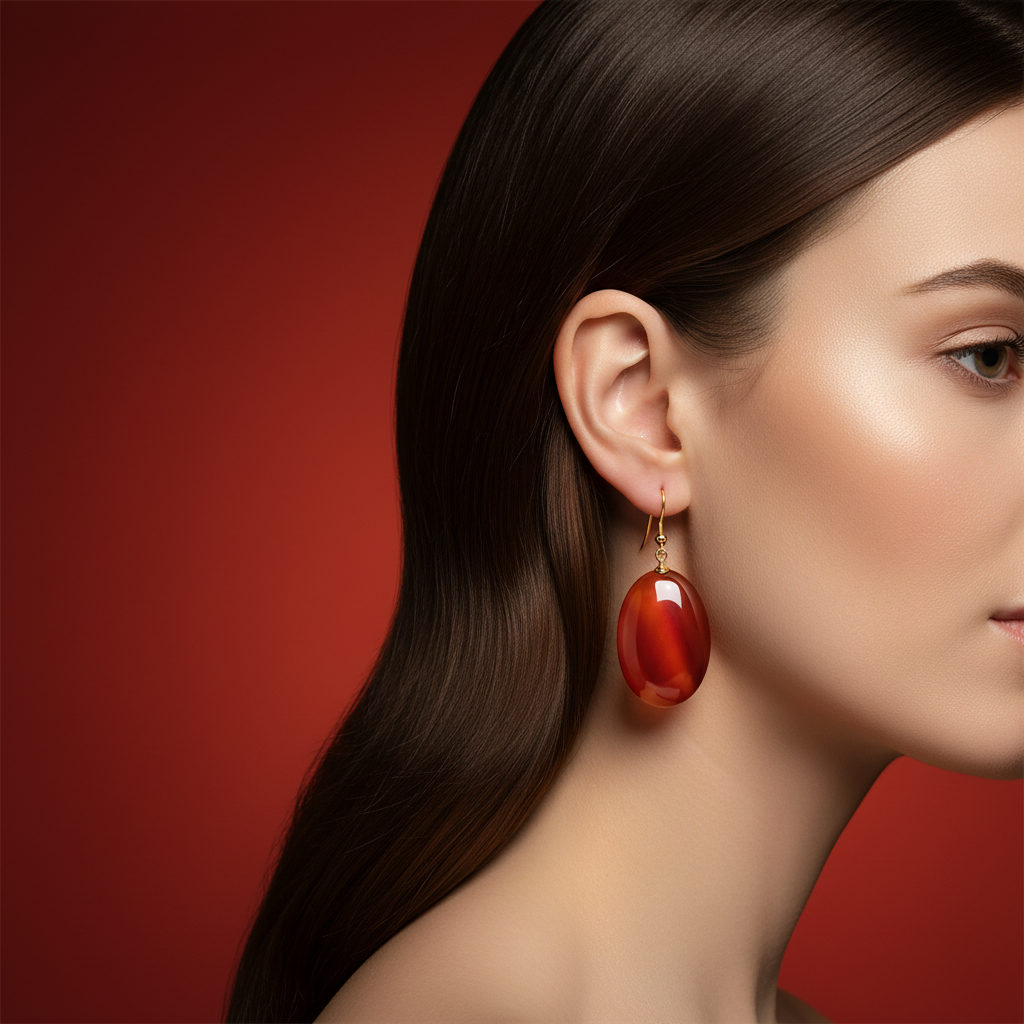 美女佩戴红玛瑙耳坠