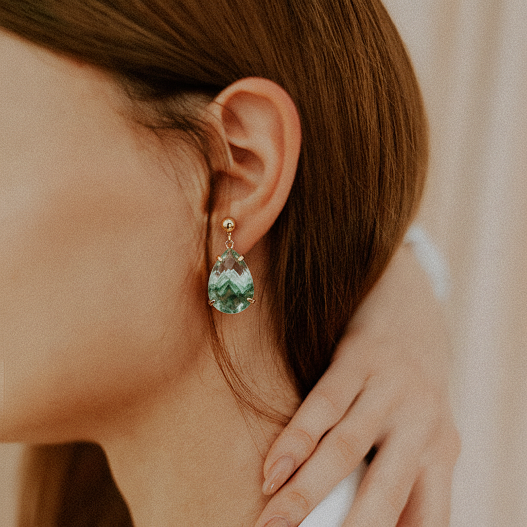 绿幽灵水晶耳钉