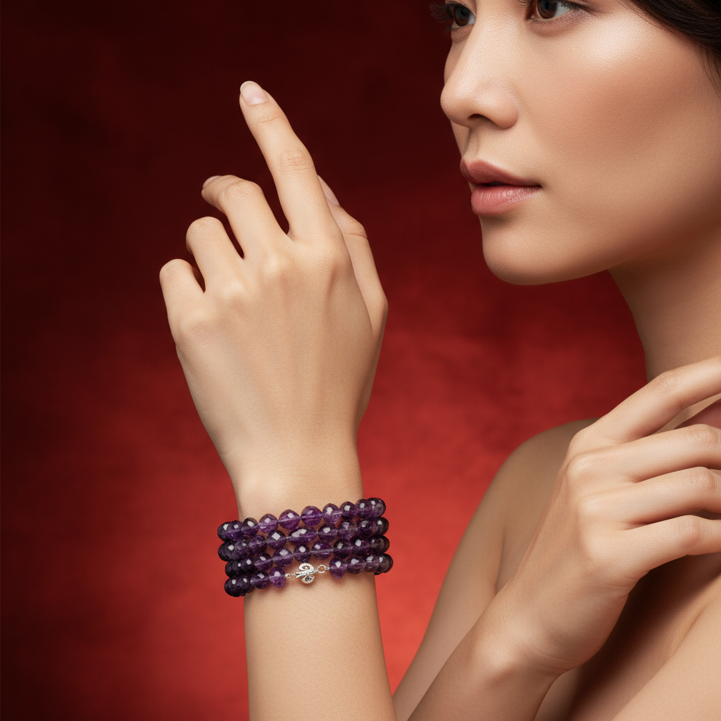 美女佩戴紫水晶手串