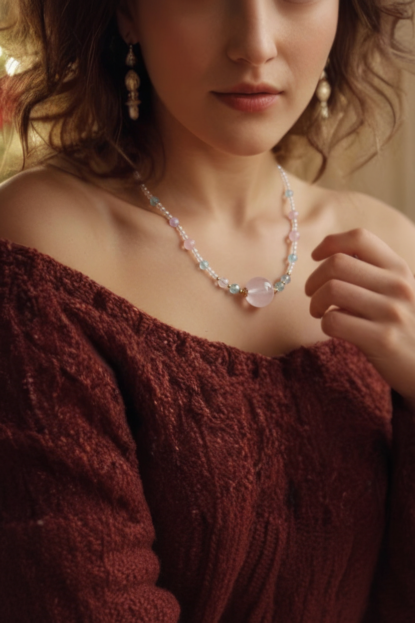 模特佩戴水晶吊坠项链