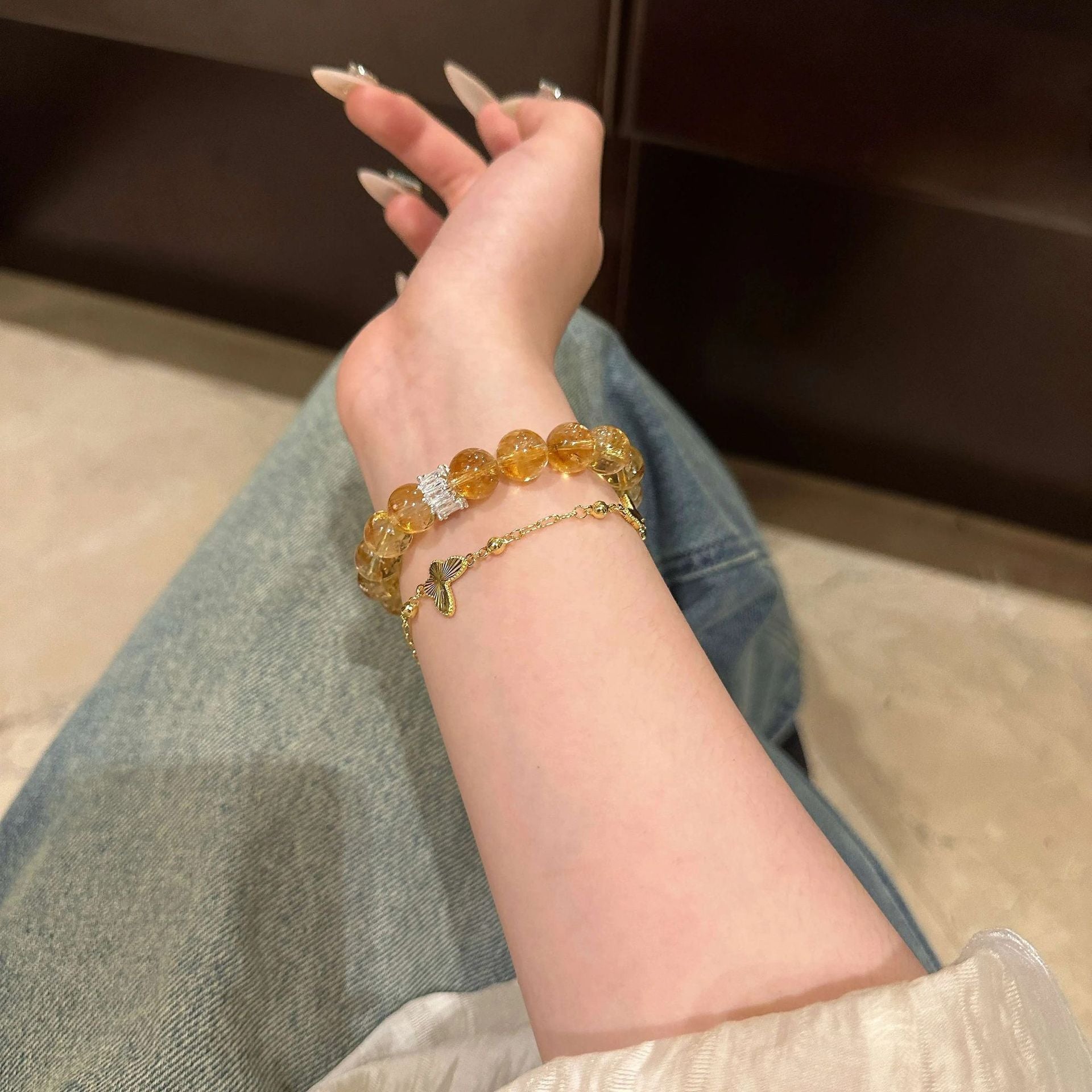 Authentic Natural Yellow Crystal Yellow Pagoda Mountain Yellow Acai Lucky Bracelet Universal for Goddesses - CN Heal Vibe