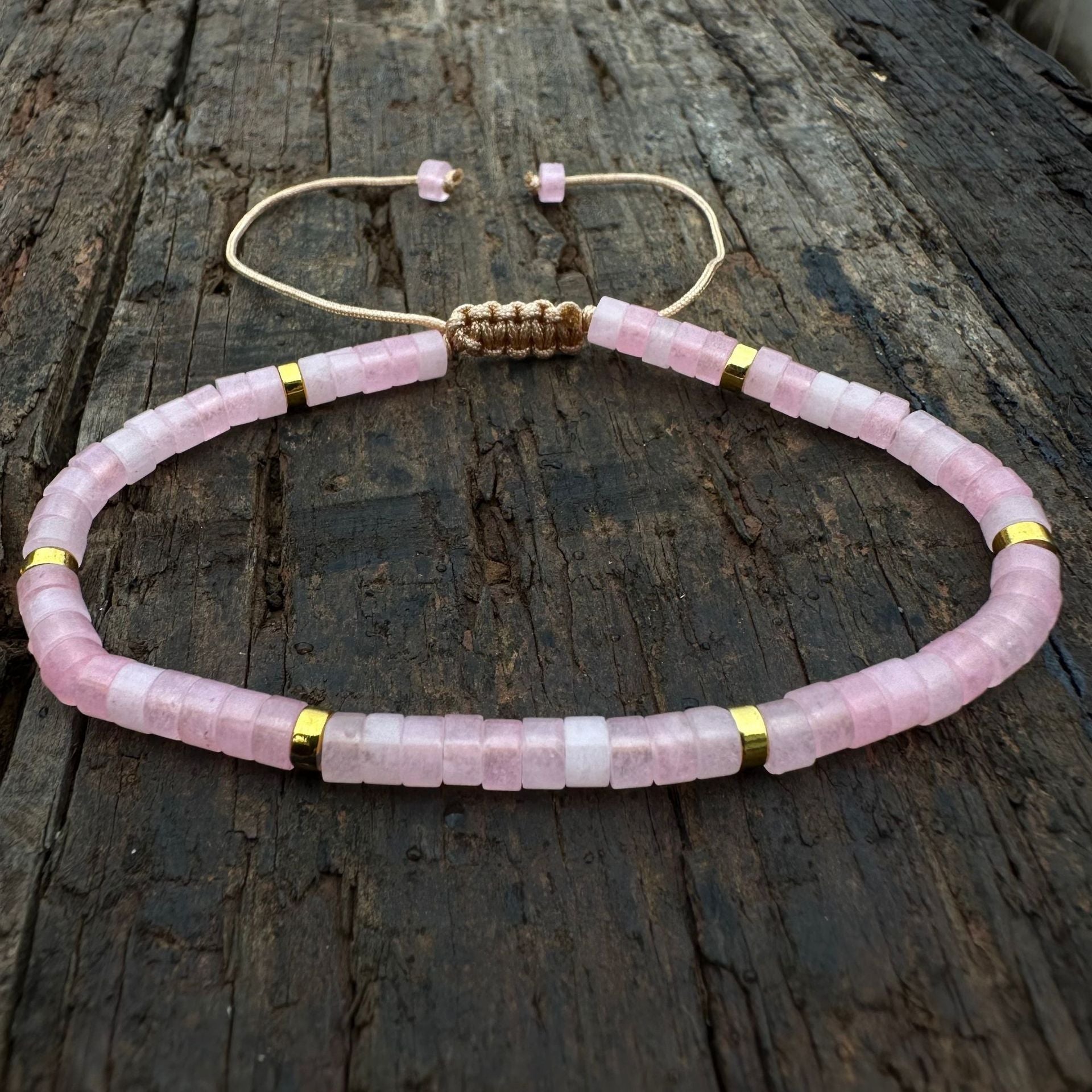 Emperor Natural Stone Spacer Shiny Stone Red Vein Stone Pink Quartz Adjustable Women's Bracelet - CN Heal Vibe