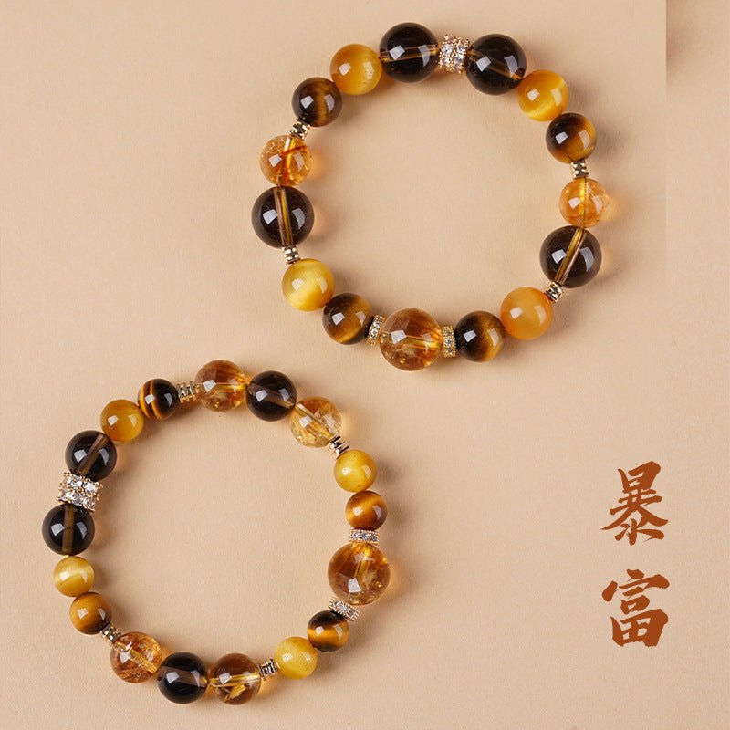 Fortune - Attracting Golden Tyrant Natural Yellow Tower Crystal Tiger Eye Stone Bracelet Lucky Bead Unisex Bracelet Yellow Crystal - CN Heal Vibe