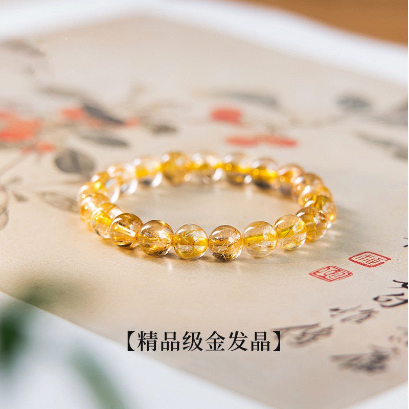 Golden Rutilated Quartz Bracelet Natural Brazilian Premium Yellow Crystal Raw Stone Good Luck Bracelet Fortune Beads Yellow Agate - CN Heal Vibe
