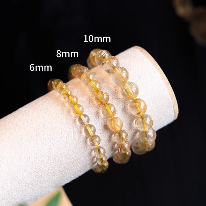 Golden Rutilated Quartz Bracelet Natural Brazilian Premium Yellow Crystal Raw Stone Good Luck Bracelet Fortune Beads Yellow Agate - CN Heal Vibe