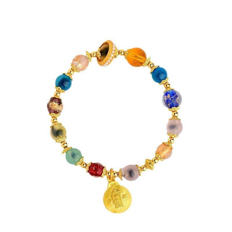 Half Sugar Heart Agate Multi - Gem Five - Color Gold Foil Glass Bracelet - CN Heal Vibe