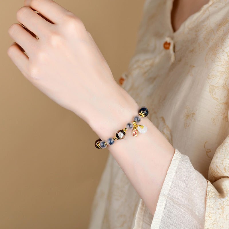 Half Sugar Heart Agate Multi - Gem Five - Color Gold Foil Glass Bracelet - CN Heal Vibe