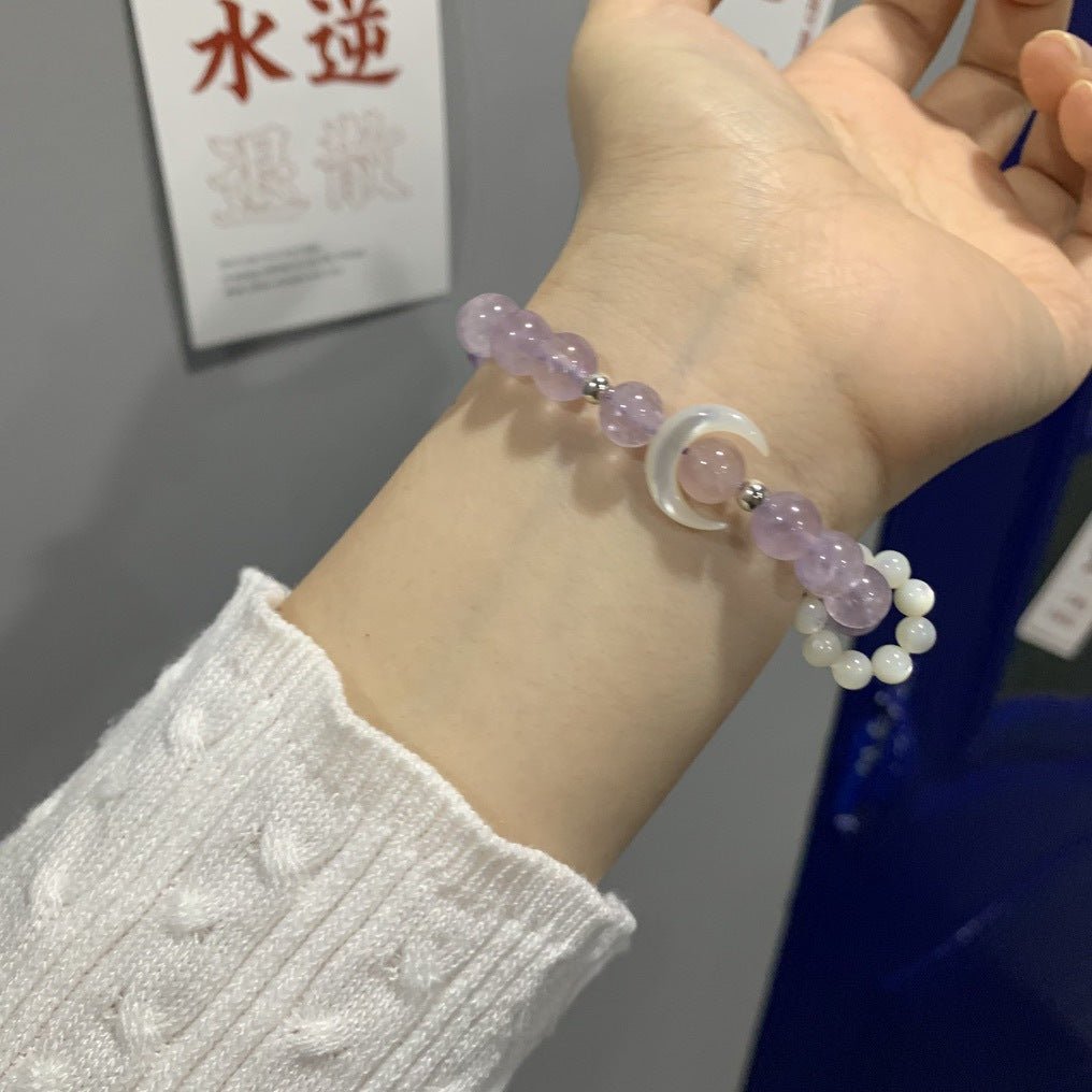 Moon&You Natural Pink Quartz Cat's Eye Stone Blue Topaz Amethyst Bracelet Women's Beaded Charm Jewelry Gift - CN Heal Vibe