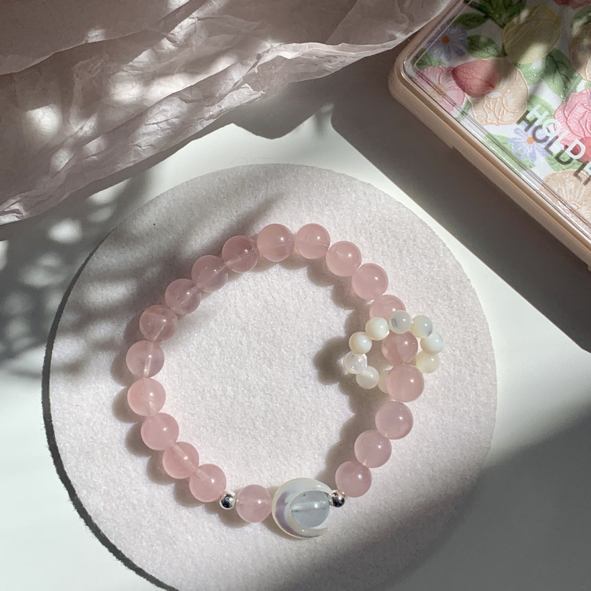 Moon&You Natural Pink Quartz Cat's Eye Stone Blue Topaz Amethyst Bracelet Women's Beaded Charm Jewelry Gift - CN Heal Vibe