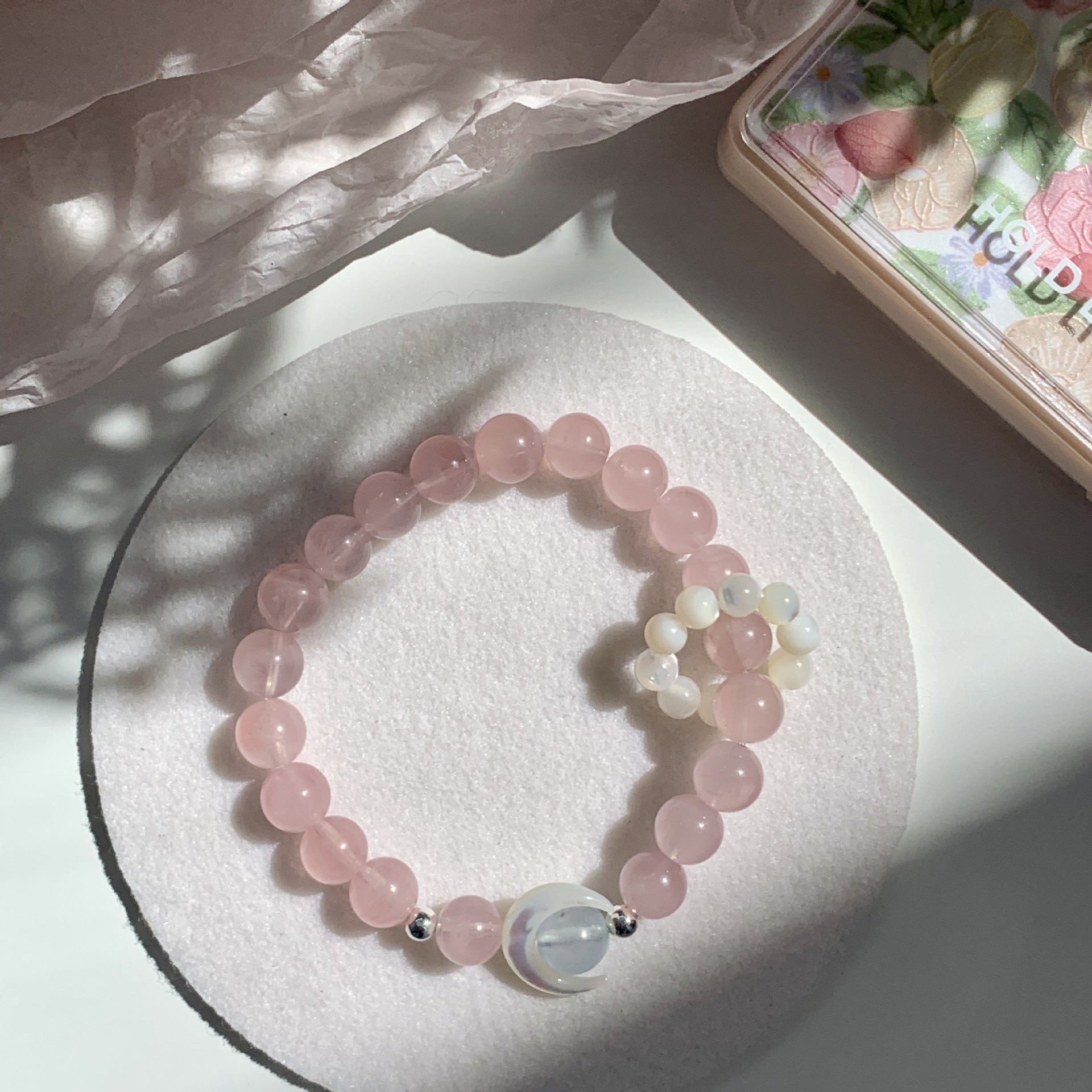 Moon&You Natural Pink Quartz Cat's Eye Stone Blue Topaz Amethyst Bracelet Women's Beaded Charm Jewelry Gift - CN Heal Vibe