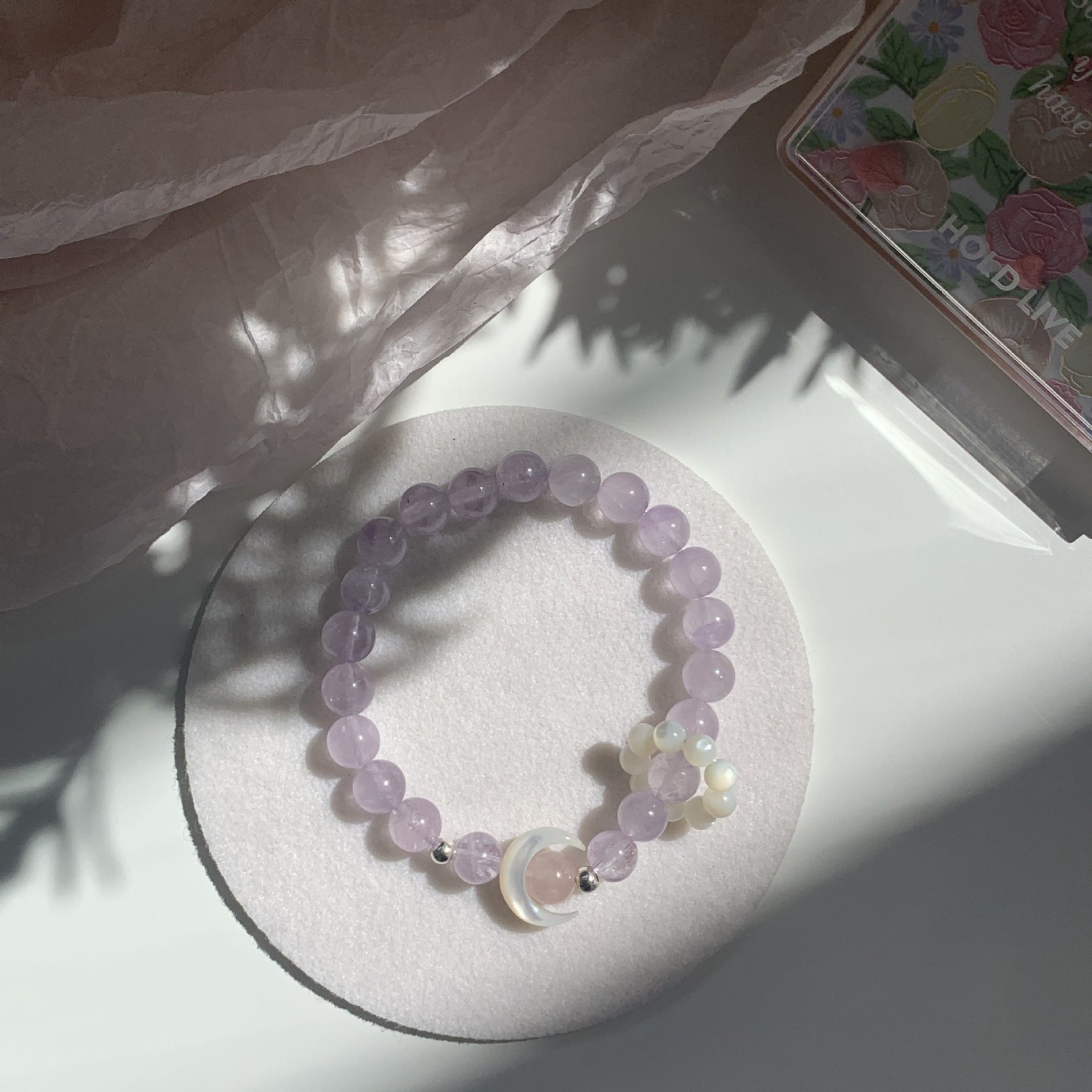 Moon&You Natural Pink Quartz Cat's Eye Stone Blue Topaz Amethyst Bracelet Women's Beaded Charm Jewelry Gift - CN Heal Vibe
