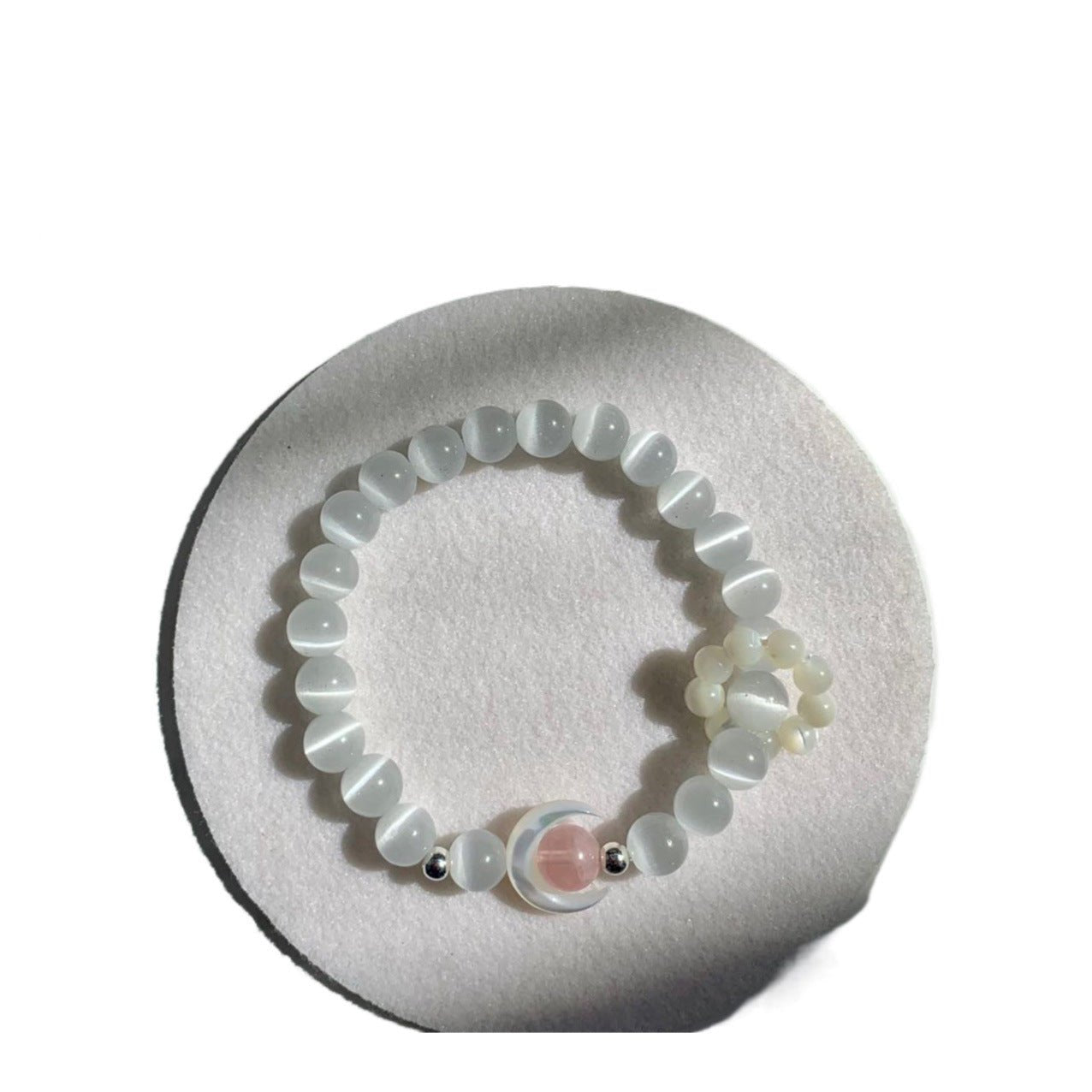 Moon&You Natural Pink Quartz Cat's Eye Stone Blue Topaz Amethyst Bracelet Women's Beaded Charm Jewelry Gift - CN Heal Vibe