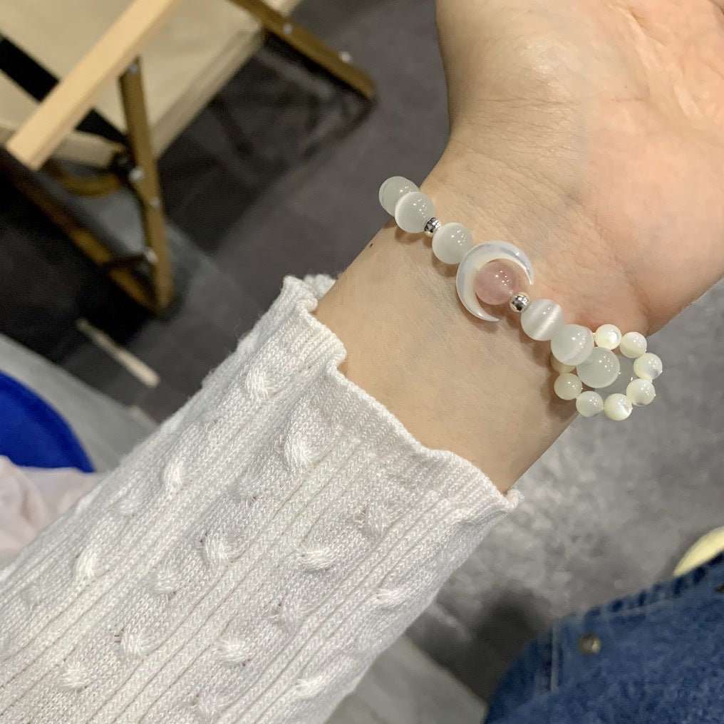 Moon&You Natural Pink Quartz Cat's Eye Stone Blue Topaz Amethyst Bracelet Women's Beaded Charm Jewelry Gift - CN Heal Vibe