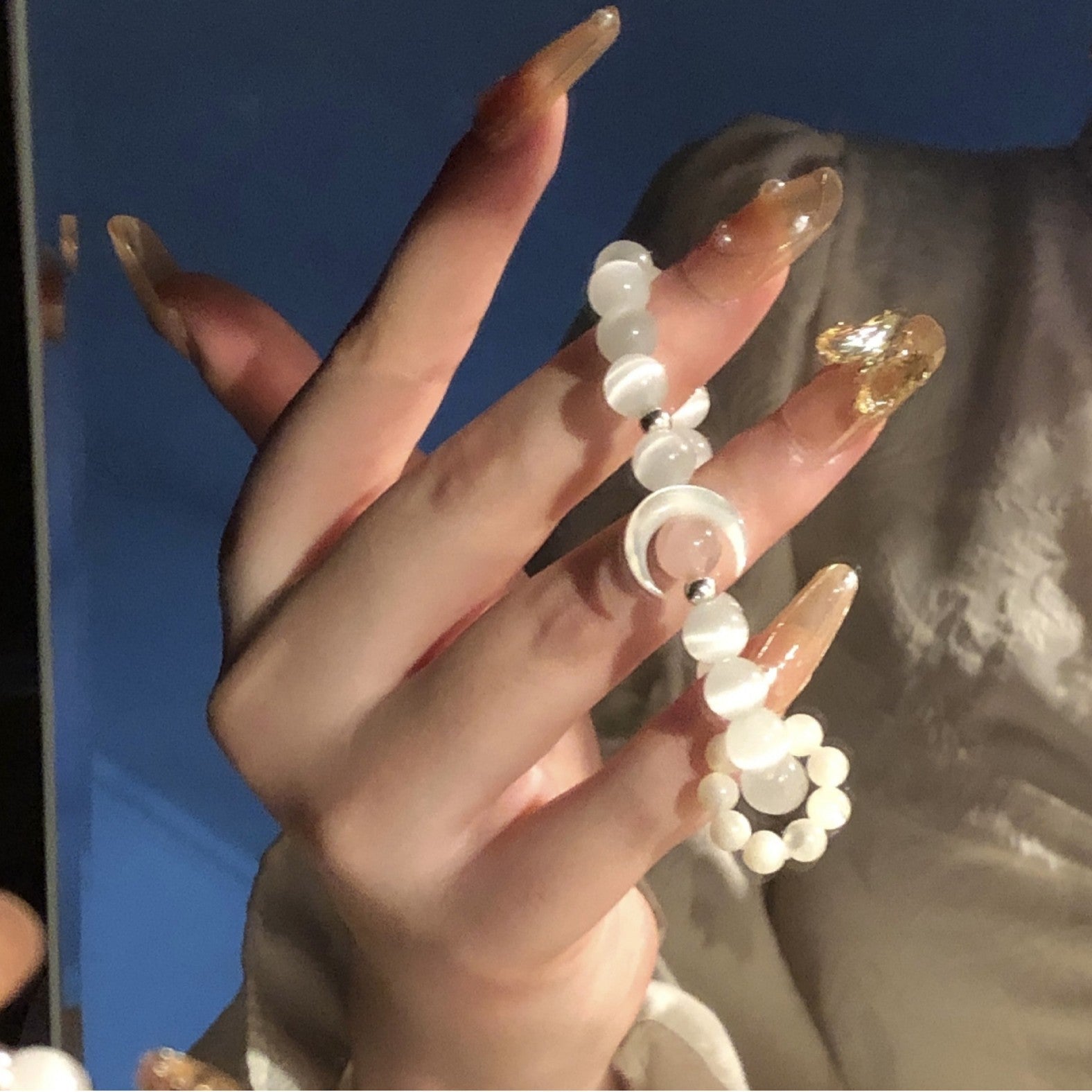 Moon&You Natural Pink Quartz Cat's Eye Stone Blue Topaz Amethyst Bracelet Women's Beaded Charm Jewelry Gift - CN Heal Vibe