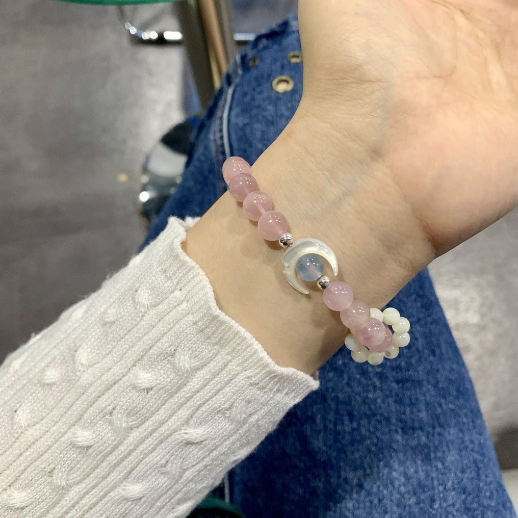 Moon&You Natural Pink Quartz Cat's Eye Stone Blue Topaz Amethyst Bracelet Women's Beaded Charm Jewelry Gift - CN Heal Vibe