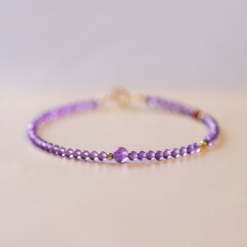 Natural Amethyst Bracelet for Women Tiny Dainty Gold Beads Purple Energy Luck Bracelets Boho Style Jewelry Gift for Her - CN Heal Vibe