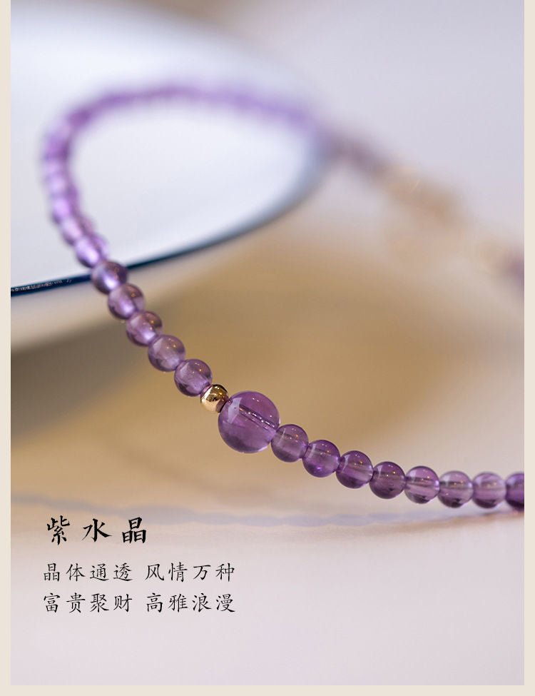 Natural Amethyst Bracelet for Women Tiny Dainty Gold Beads Purple Energy Luck Bracelets Boho Style Jewelry Gift for Her - CN Heal Vibe