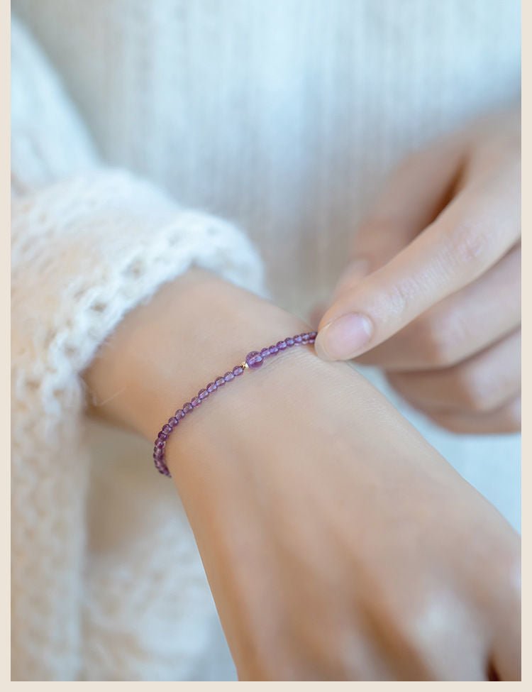 Natural Amethyst Bracelet for Women Tiny Dainty Gold Beads Purple Energy Luck Bracelets Boho Style Jewelry Gift for Her - CN Heal Vibe