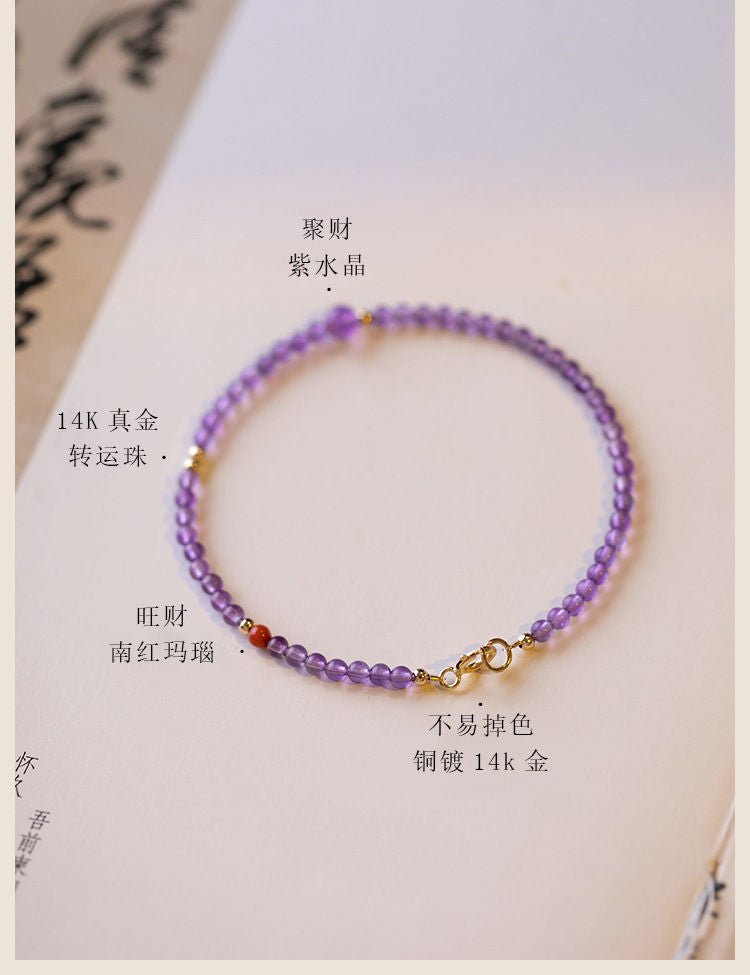 Natural Amethyst Bracelet for Women Tiny Dainty Gold Beads Purple Energy Luck Bracelets Boho Style Jewelry Gift for Her - CN Heal Vibe