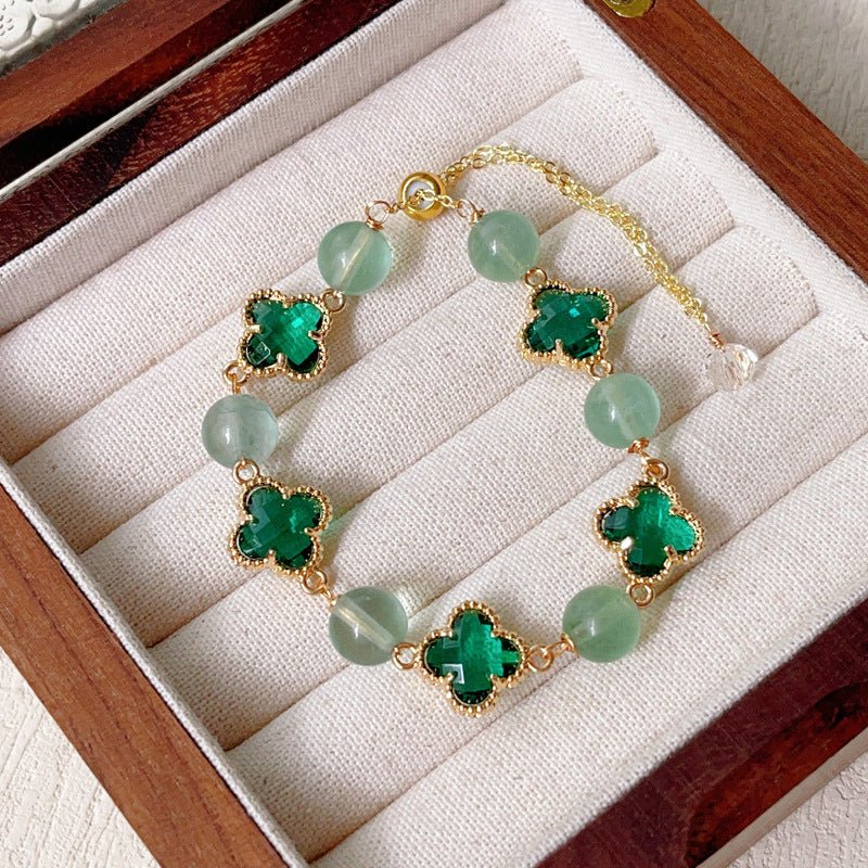 Natural Amethyst Citrine Clover Alloy Bracelet Dreamy Wonderland Series Jewelry for Women Girls Gift - CN Heal Vibe