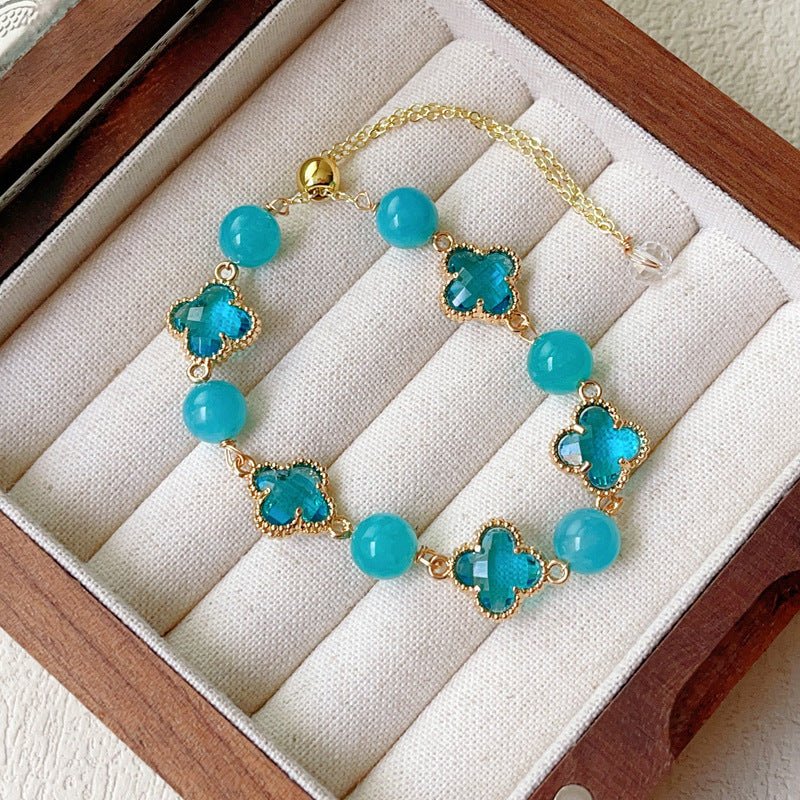 Natural Amethyst Citrine Clover Alloy Bracelet Dreamy Wonderland Series Jewelry for Women Girls Gift - CN Heal Vibe