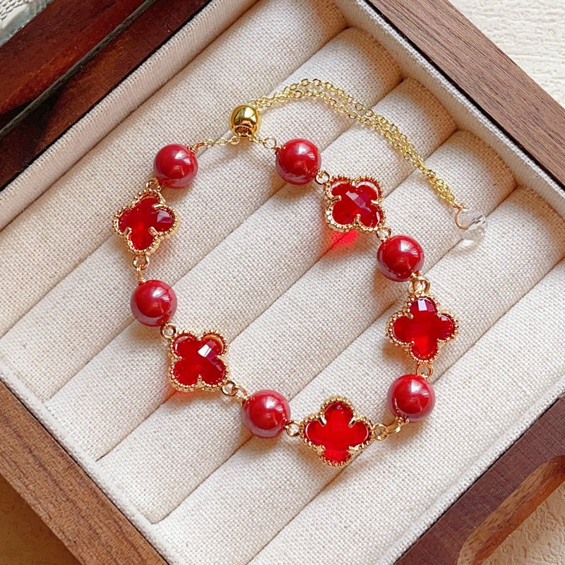 Natural Amethyst Citrine Clover Alloy Bracelet Dreamy Wonderland Series Jewelry for Women Girls Gift - CN Heal Vibe