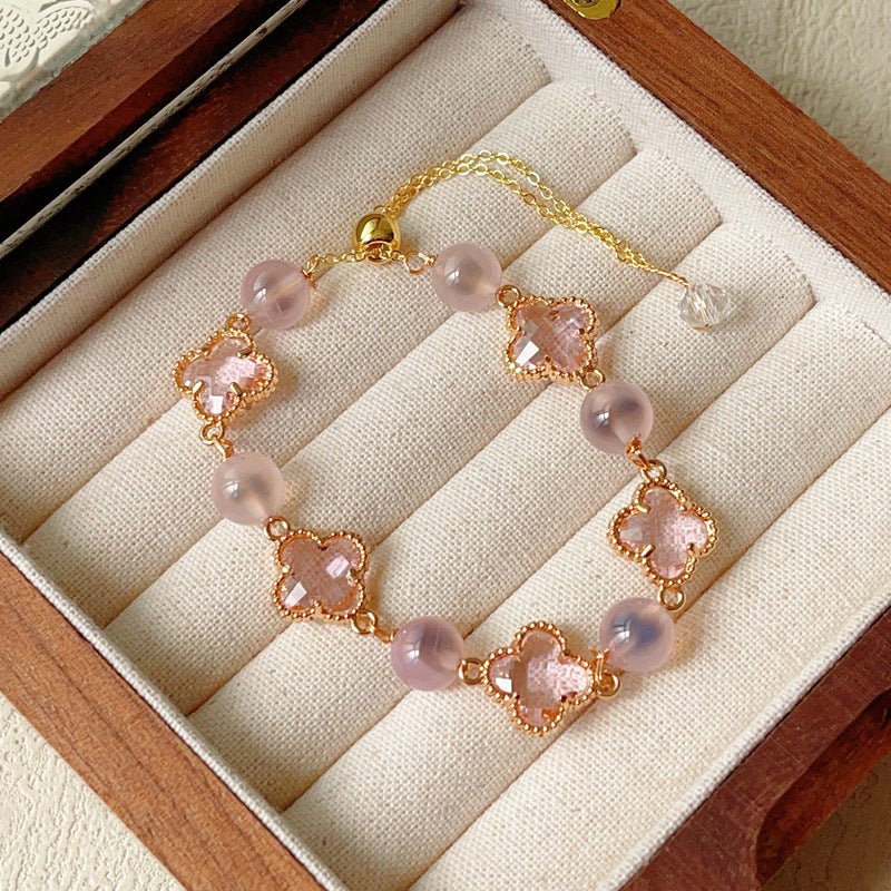 Natural Amethyst Citrine Clover Alloy Bracelet Dreamy Wonderland Series Jewelry for Women Girls Gift - CN Heal Vibe