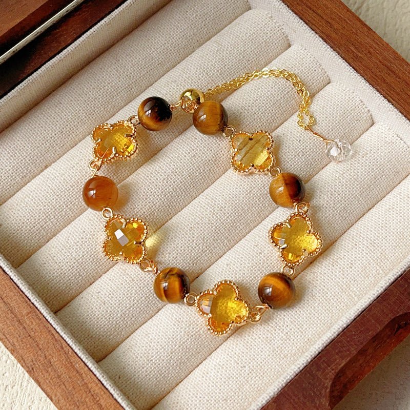 Natural Amethyst Citrine Clover Alloy Bracelet Dreamy Wonderland Series Jewelry for Women Girls Gift - CN Heal Vibe