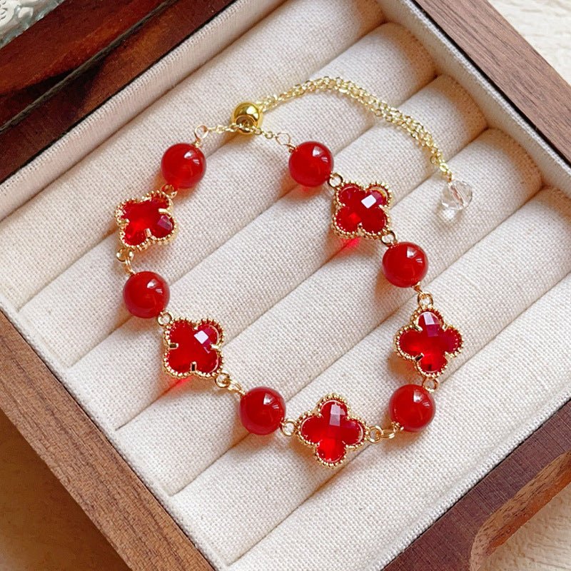 Natural Amethyst Citrine Clover Alloy Bracelet Dreamy Wonderland Series Jewelry for Women Girls Gift - CN Heal Vibe