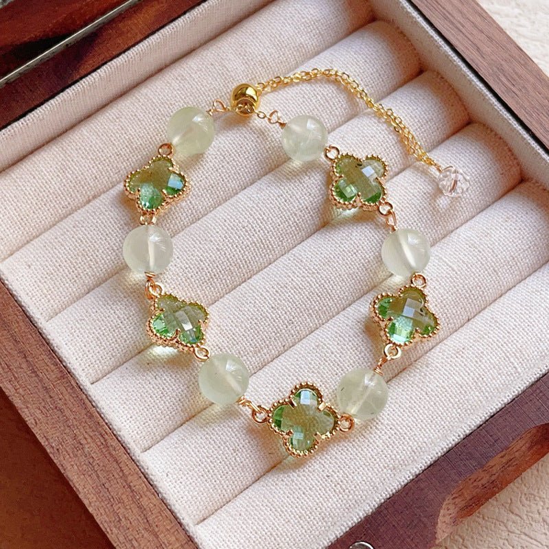Natural Amethyst Citrine Clover Alloy Bracelet Dreamy Wonderland Series Jewelry for Women Girls Gift - CN Heal Vibe