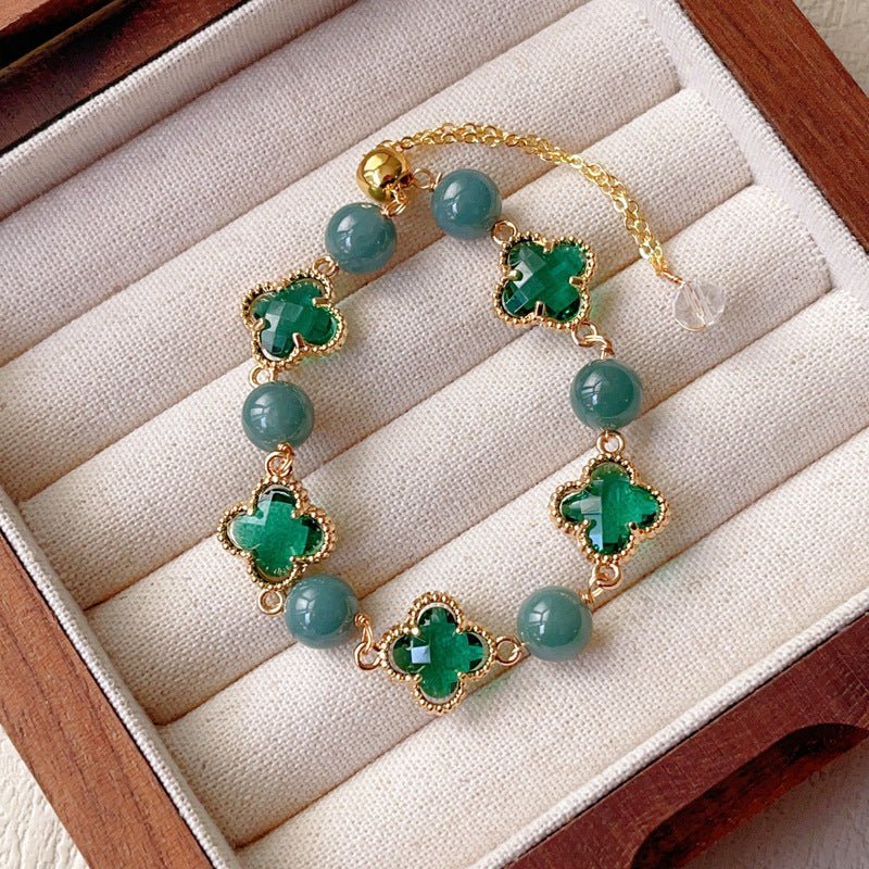 Natural Amethyst Citrine Clover Alloy Bracelet Dreamy Wonderland Series Jewelry for Women Girls Gift - CN Heal Vibe