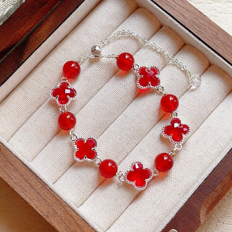 Natural Amethyst Citrine Clover Alloy Bracelet Dreamy Wonderland Series Jewelry for Women Girls Gift - CN Heal Vibe