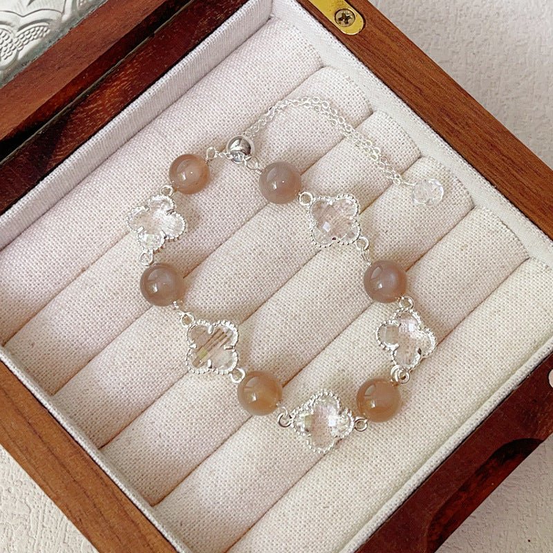 Natural Amethyst Citrine Clover Alloy Bracelet Dreamy Wonderland Series Jewelry for Women Girls Gift - CN Heal Vibe