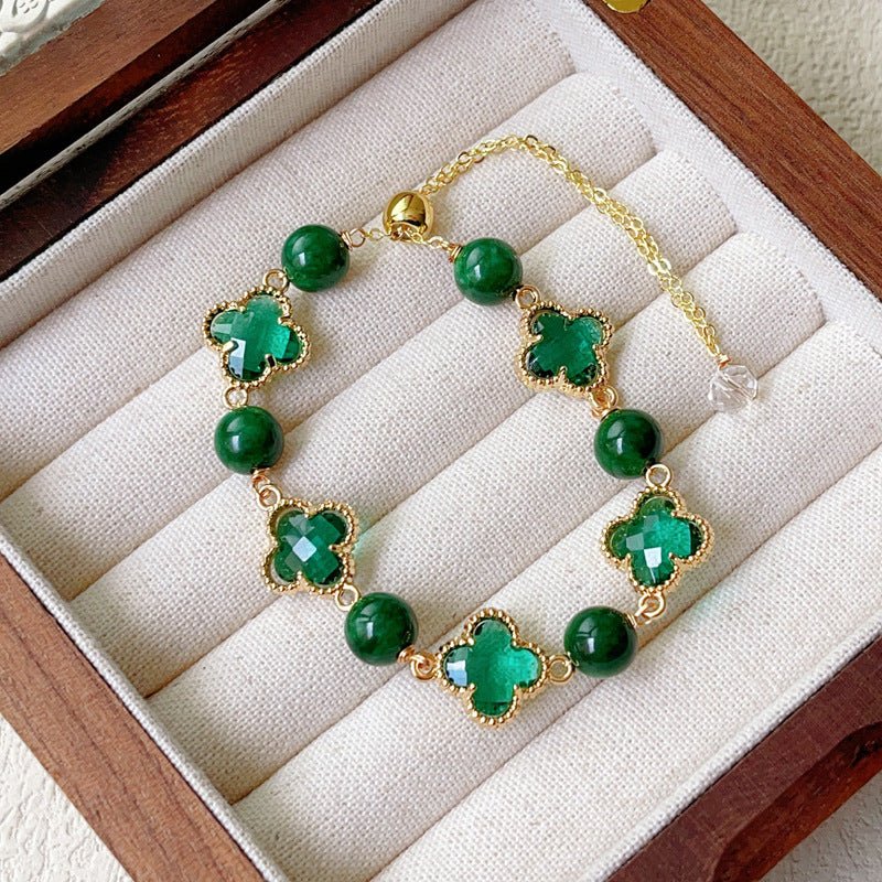 Natural Amethyst Citrine Clover Alloy Bracelet Dreamy Wonderland Series Jewelry for Women Girls Gift - CN Heal Vibe