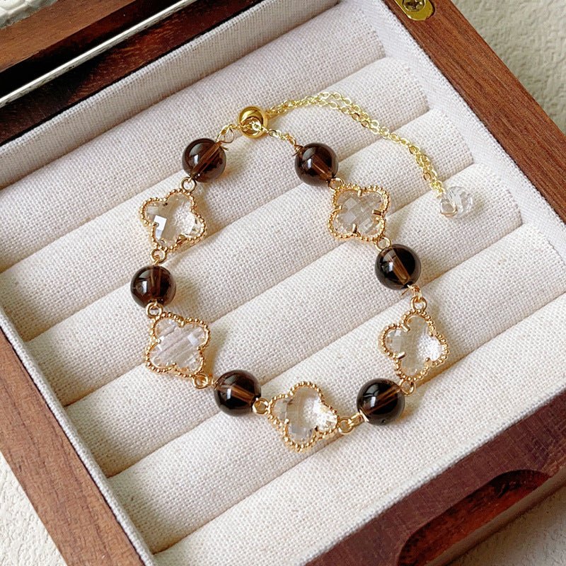 Natural Amethyst Citrine Clover Alloy Bracelet Dreamy Wonderland Series Jewelry for Women Girls Gift - CN Heal Vibe