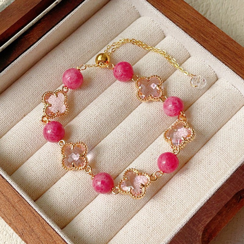 Natural Amethyst Citrine Clover Alloy Bracelet Dreamy Wonderland Series Jewelry for Women Girls Gift - CN Heal Vibe