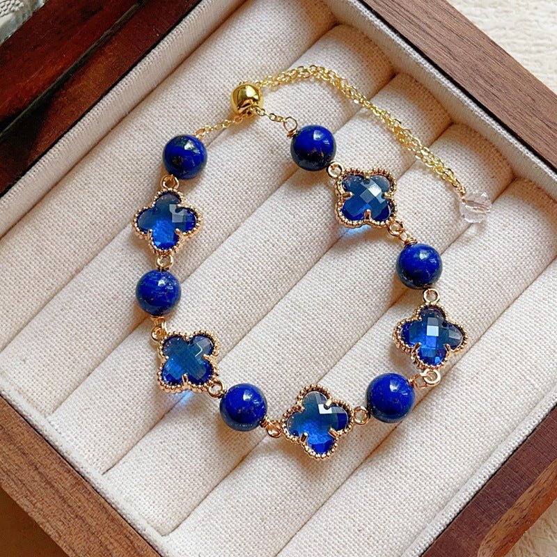 Natural Amethyst Citrine Clover Alloy Bracelet Dreamy Wonderland Series Jewelry for Women Girls Gift - CN Heal Vibe