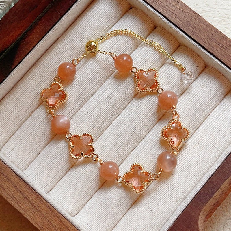 Natural Amethyst Citrine Clover Alloy Bracelet Dreamy Wonderland Series Jewelry for Women Girls Gift - CN Heal Vibe