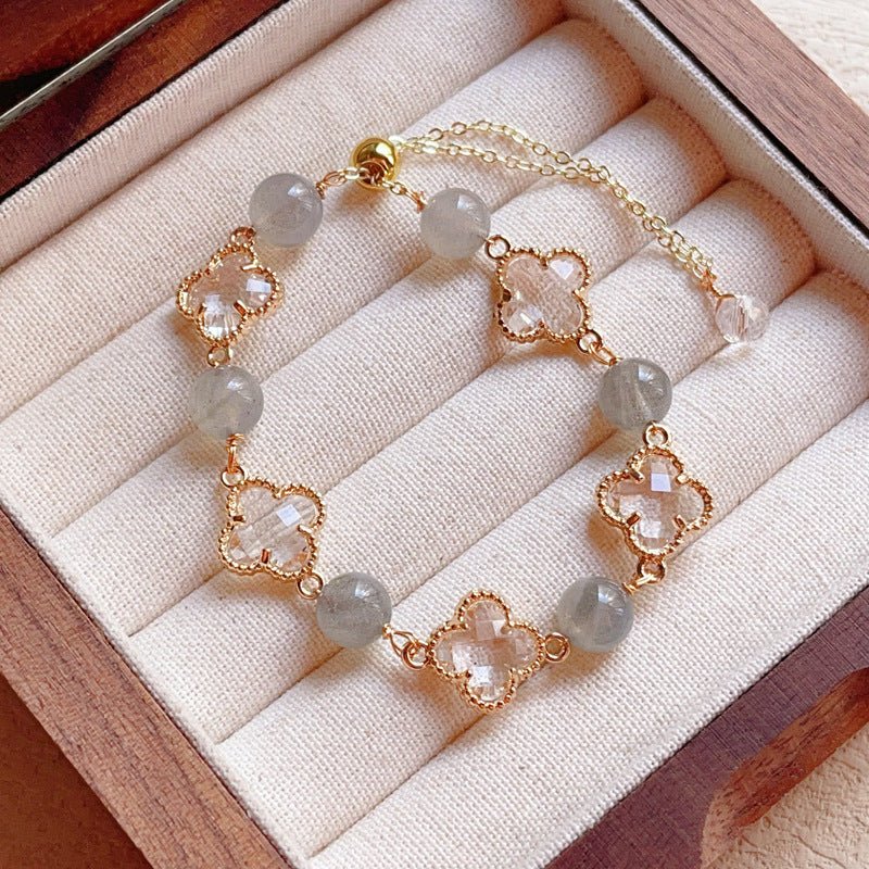 Natural Amethyst Citrine Clover Alloy Bracelet Dreamy Wonderland Series Jewelry for Women Girls Gift - CN Heal Vibe