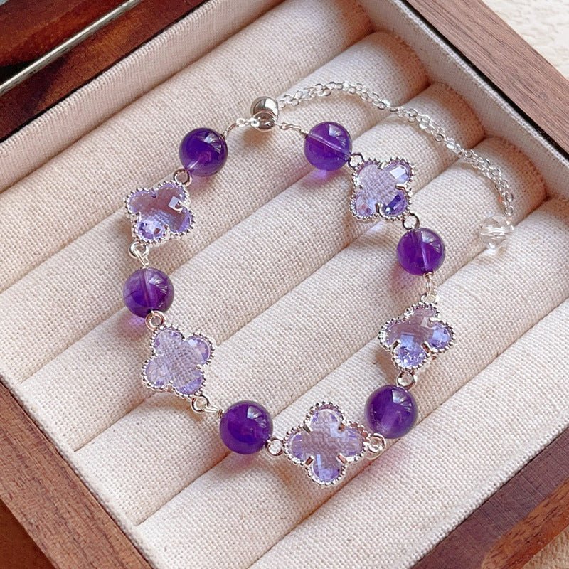 Natural Amethyst Citrine Clover Alloy Bracelet Dreamy Wonderland Series Jewelry for Women Girls Gift - CN Heal Vibe
