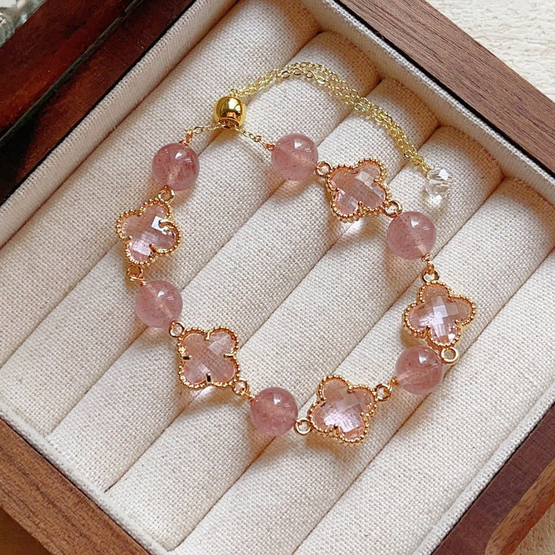 Natural Amethyst Citrine Clover Alloy Bracelet Dreamy Wonderland Series Jewelry for Women Girls Gift - CN Heal Vibe