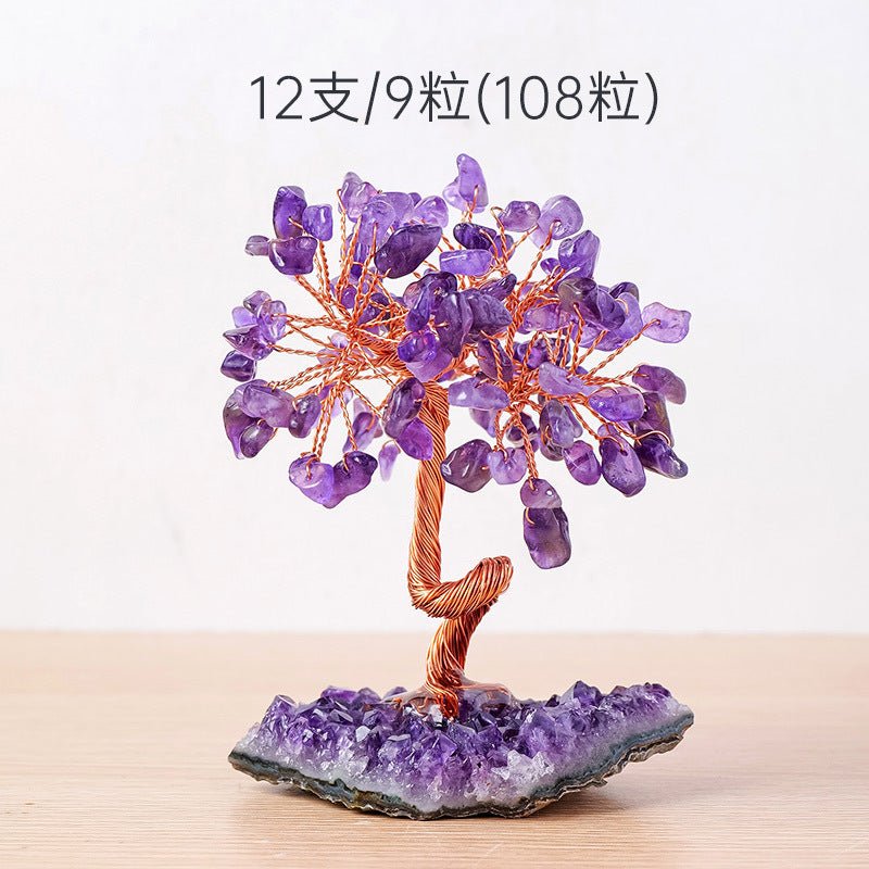 Natural Amethyst Cluster Money Tree Ornament with Amethyst Chips and Crystal Stone Base for Home Office Decoration Feng Shui Wealth Luck - CN Heal Vibe