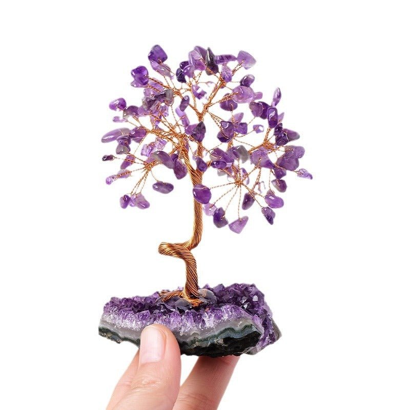 Natural Amethyst Cluster Money Tree Ornament with Amethyst Chips and Crystal Stone Base for Home Office Decoration Feng Shui Wealth Luck - CN Heal Vibe