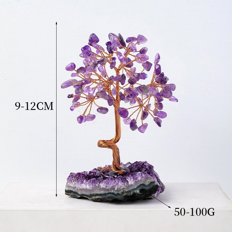 Natural Amethyst Cluster Money Tree Ornament with Amethyst Chips and Crystal Stone Base for Home Office Decoration Feng Shui Wealth Luck - CN Heal Vibe