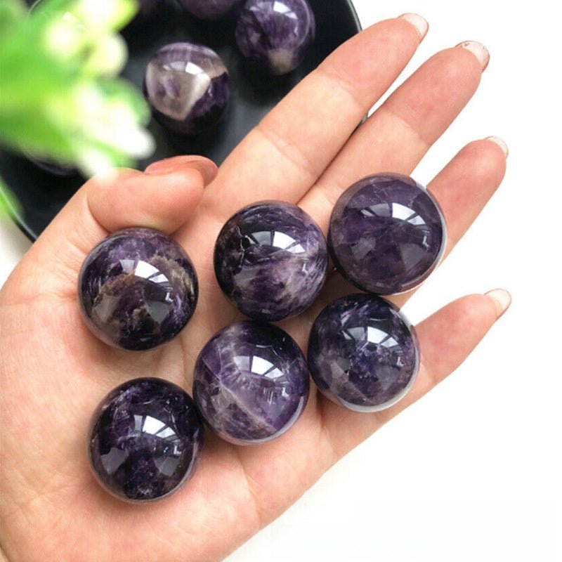 Natural Amethyst Crystal Ball Sphere Dreamy Purple Handcrafted Polished Stone Home Decor Feng Shui Reiki Healing Stone Ornament Gift for Home Office - CN Heal Vibe