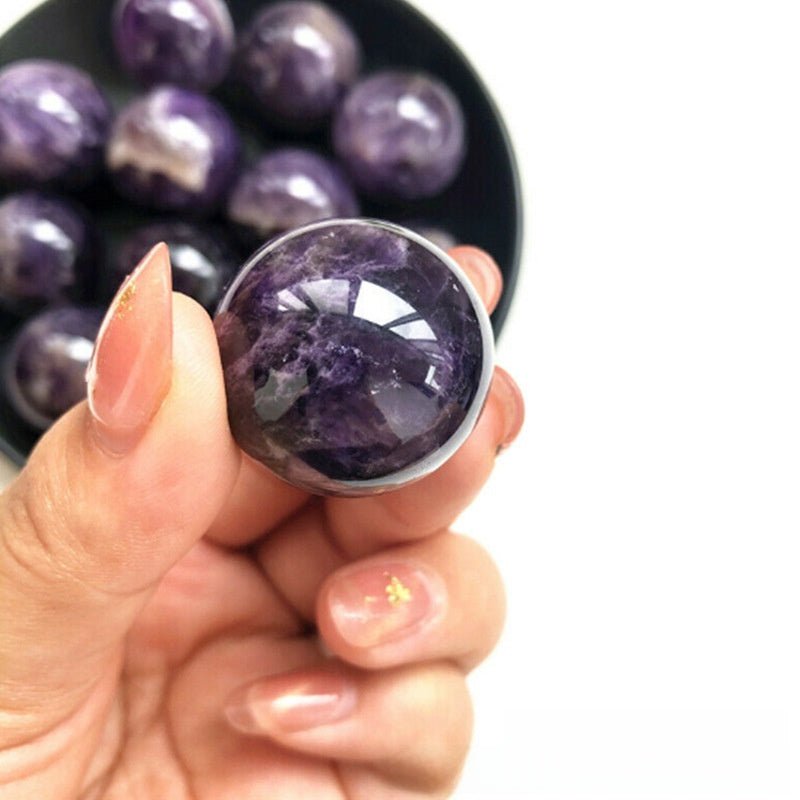 Natural Amethyst Crystal Ball Sphere Dreamy Purple Handcrafted Polished Stone Home Decor Feng Shui Reiki Healing Stone Ornament Gift for Home Office - CN Heal Vibe