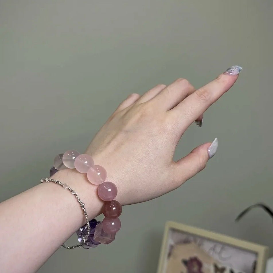 Natural Amethyst Gradient Rose Quartz Clear Crystal Beaded Bracelet Women's Light Luxury Jewelry Stackable Beaded Bracelets for Girls Gift - CN Heal Vibe