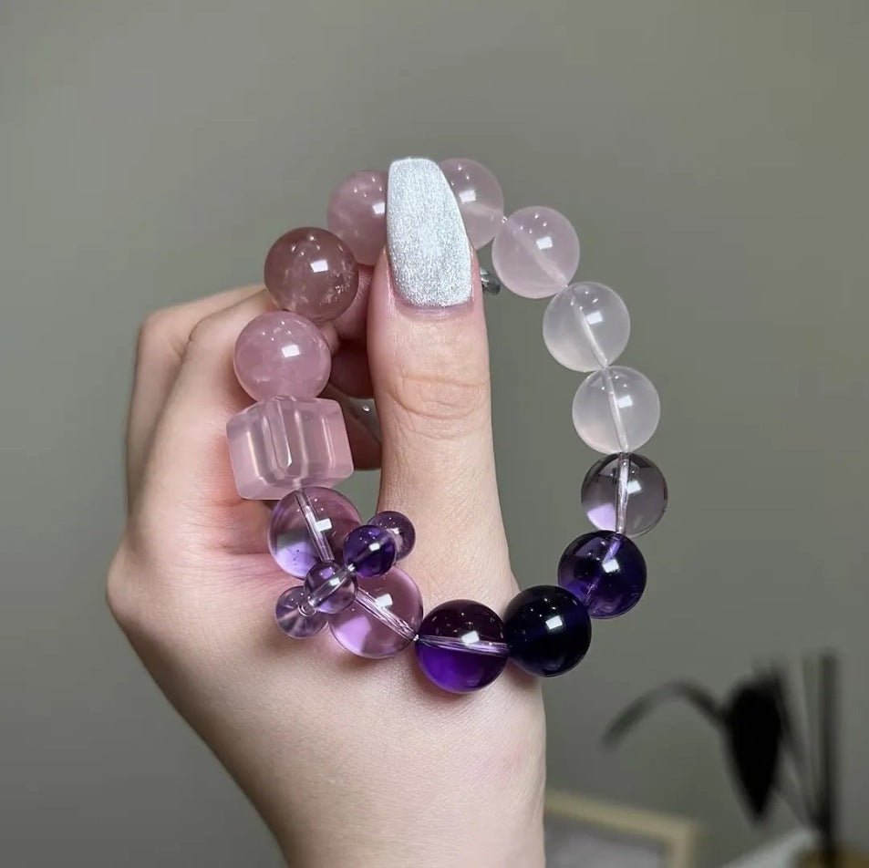 Natural Amethyst Gradient Rose Quartz Clear Crystal Beaded Bracelet Women's Light Luxury Jewelry Stackable Beaded Bracelets for Girls Gift - CN Heal Vibe