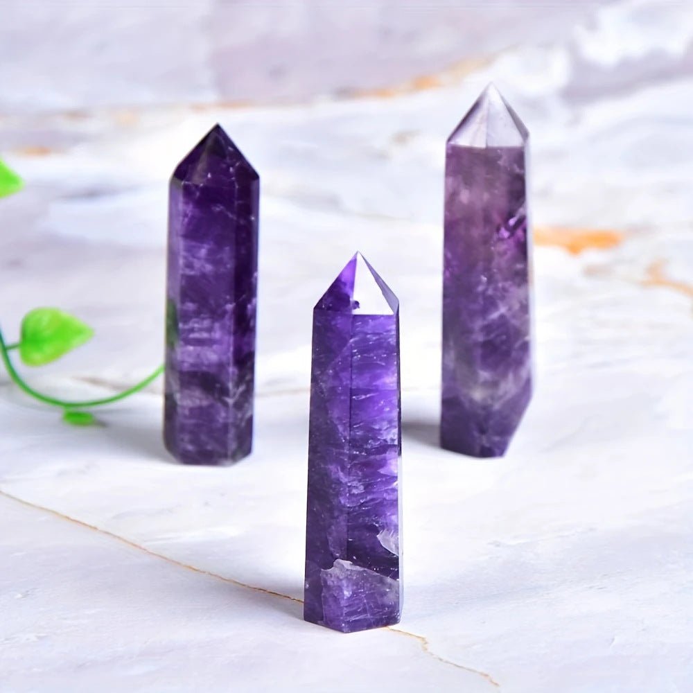 Natural Amethyst Hexagonal Prism Pointed Crystal Stone Polished Healing Energy Reiki Chakra Decorative Ornament - CN Heal Vibe